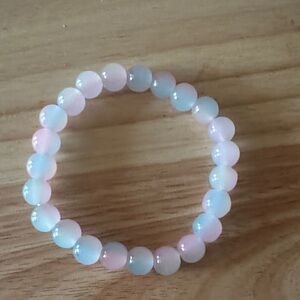 Pastel Pink and Light Blue Beaded Stretch Bracelet